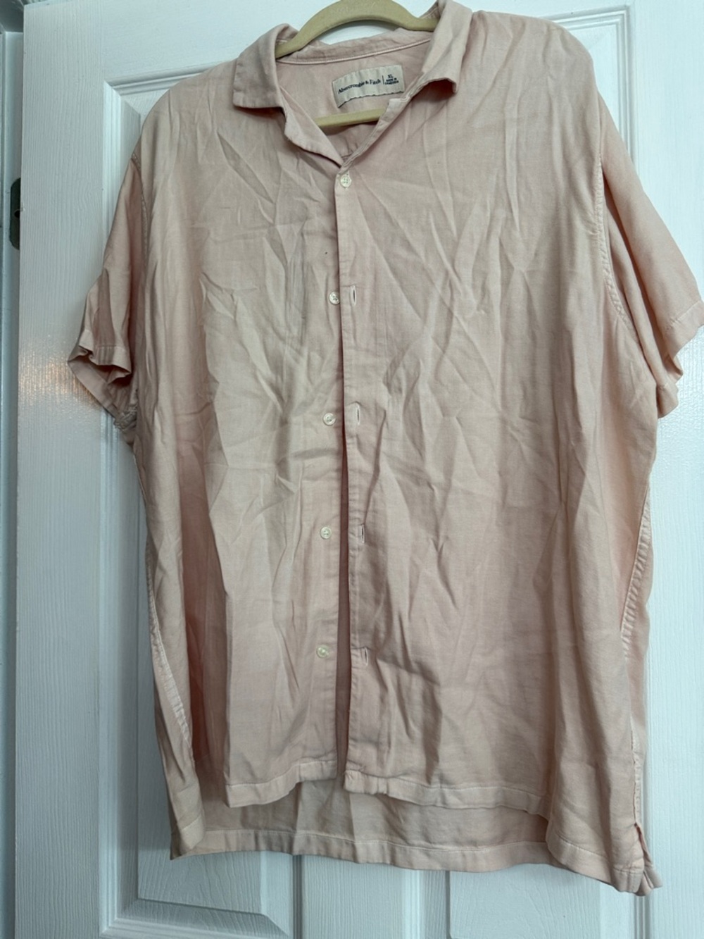 Abercrombie Light Pink Short-Sleeve Button-Up Shirt